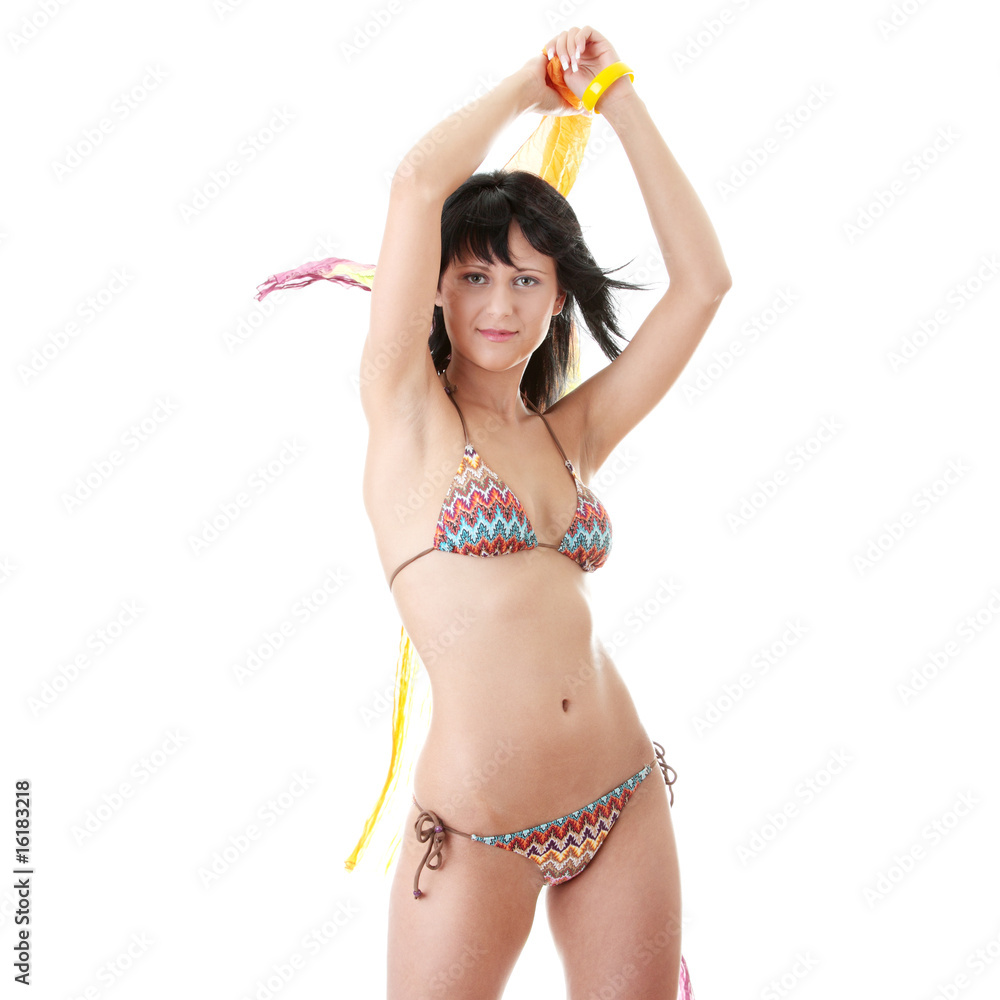 Naklejka premium Young woman in colorfull bikini