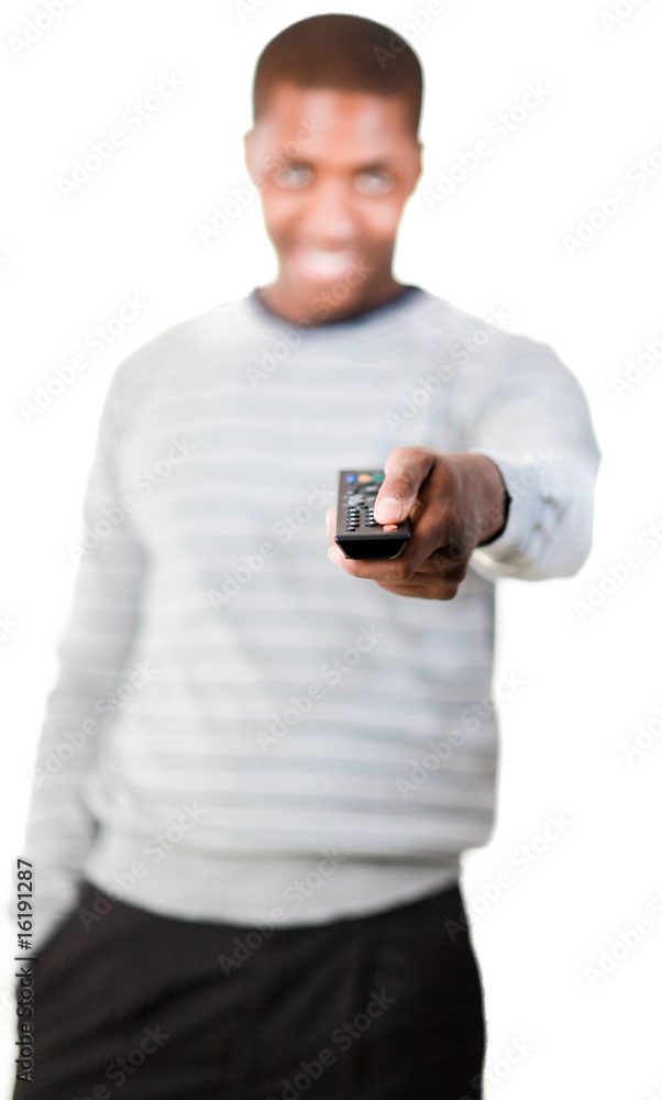 young man with a remote control young man with a remote control