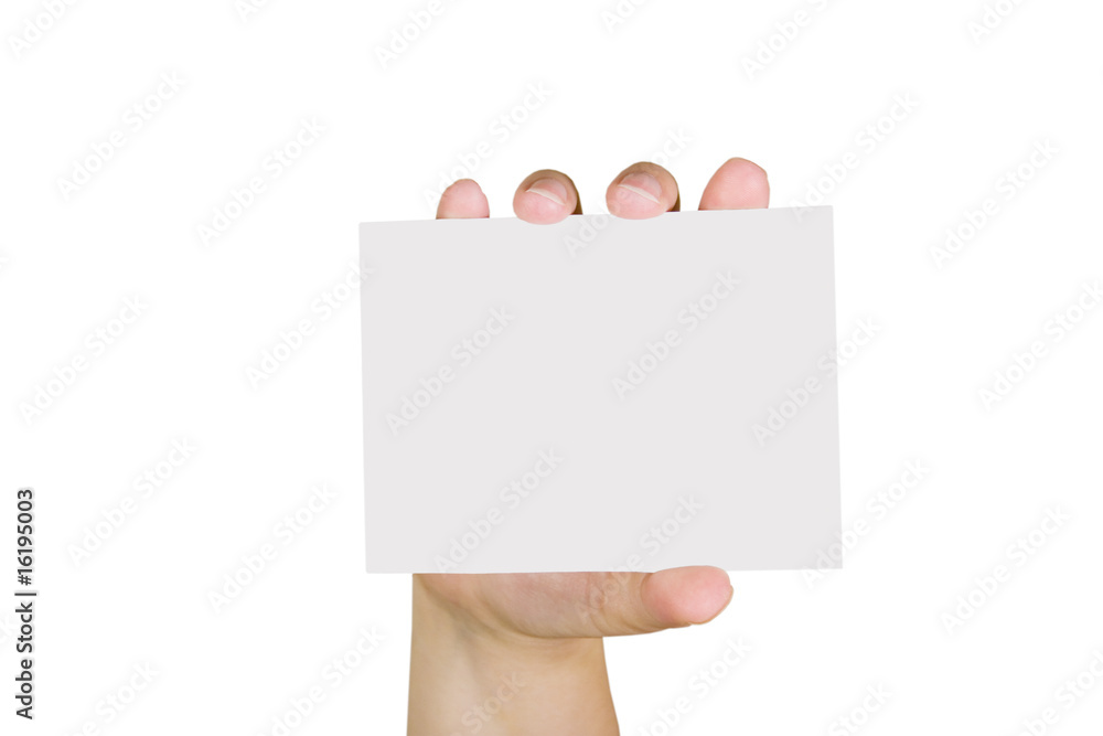 Hand holding a paper card (isolated on white) Hand holding a paper card (isolated on white)