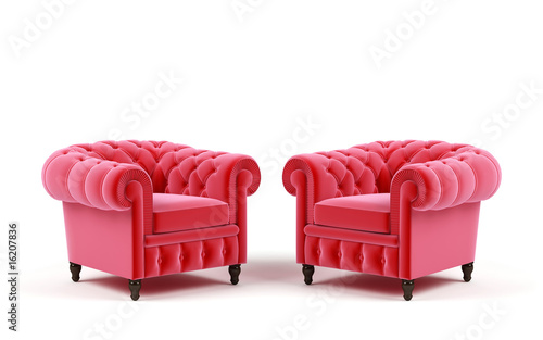 Two soft chairs isolated on white background. 3d rendering