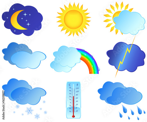 Icons with images weather. Vector illustration