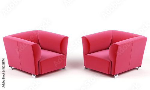 Pink armchairs isolated on a white background. 3d render