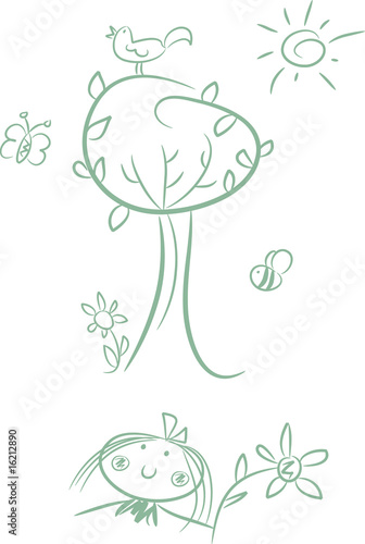 Niedliches Cartoon-Clipart-Set: Mädchen im Garten