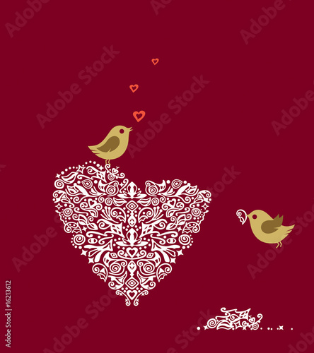 Love birds making their love nest. This image is a vector illustration.