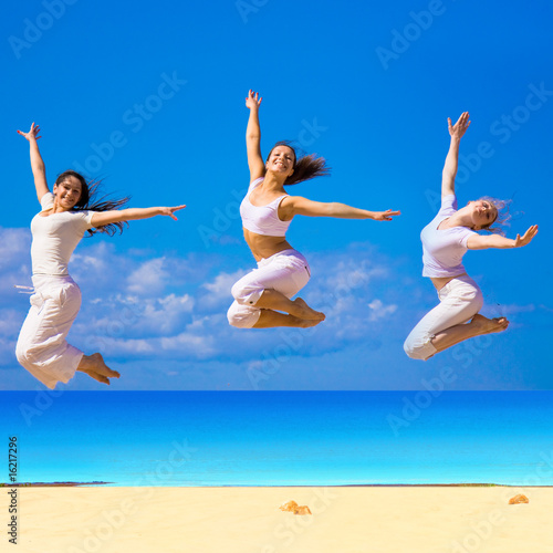 Active girls on a beach