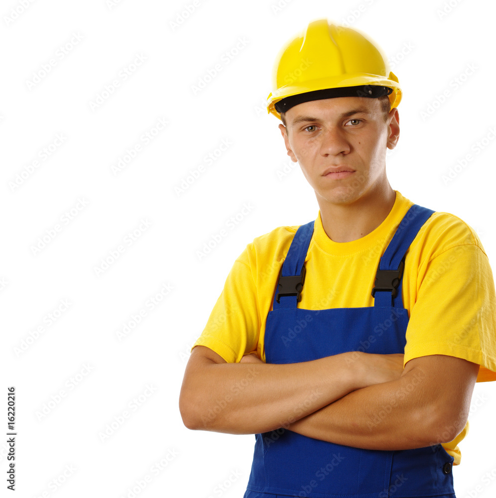 Young worker wearing hard hat Young worker wearing hard hat