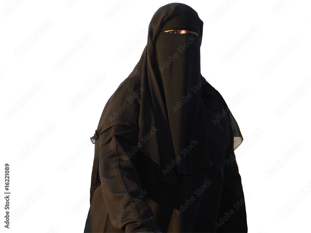 Naklejka premium Muslim woman wearing a Burqa iisolated on white