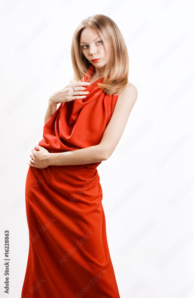 Young beautiful model in a red dress Young beautiful model in a red dress