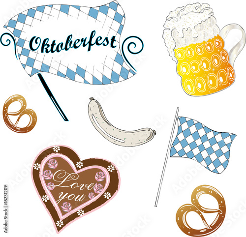 Oktoberfest, Bier, Brezel, Weißwurst, Lebkuchenherz