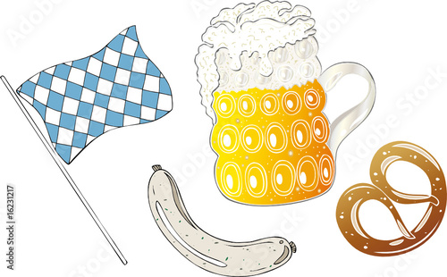 Oktoberfest, Bier, Brezel, Weißwurst, Fahne, Bayern