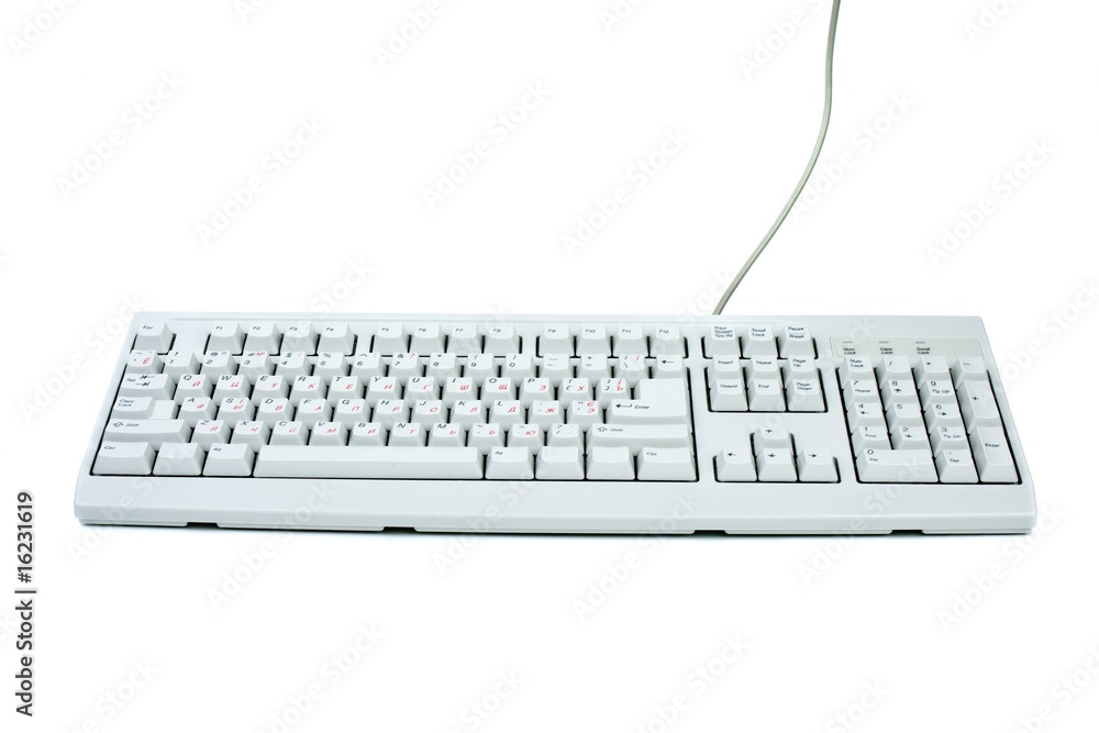 Classic white PC keyboard with english and russian symbol sets Classic white PC keyboard with english and russian symbol sets