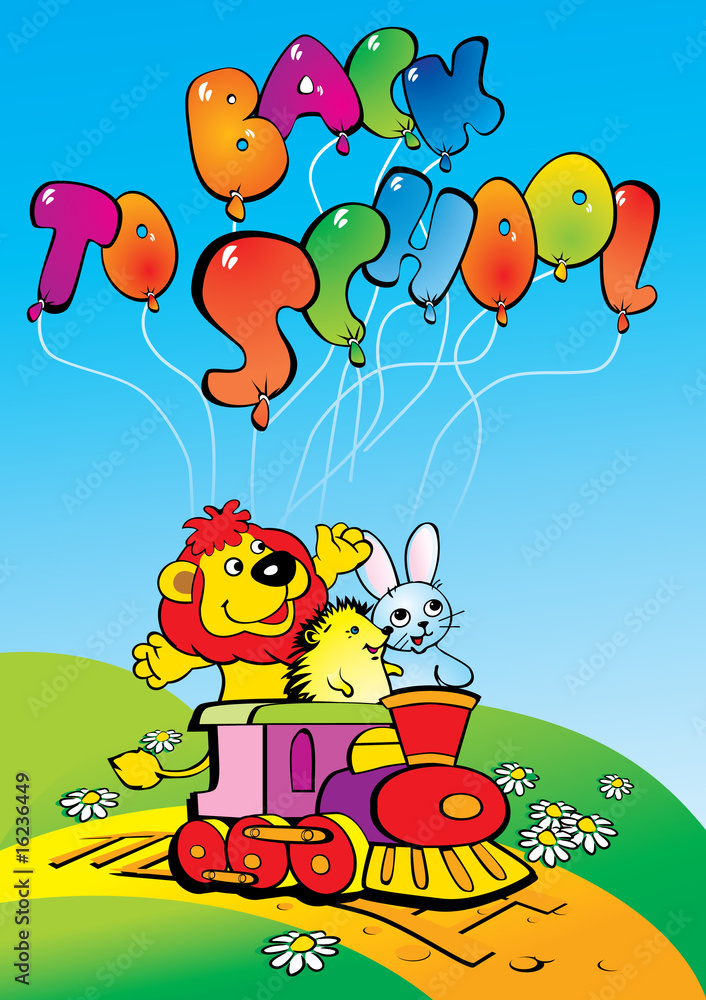 Naklejka premium Zwierzęta chodzą do szkoły. Powrót do szkoły. Wektor sztuki ilustracji.