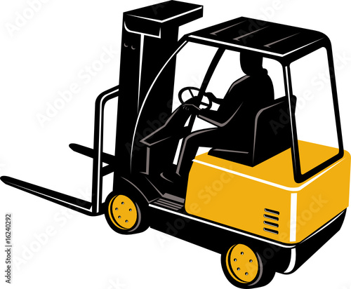 Forklift truck and operator viewed from a high angle