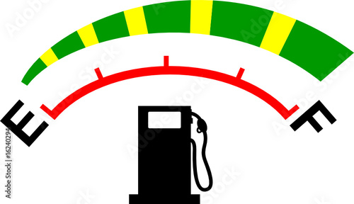 Fuel meter gauge icon or symbol showing empty to full levels