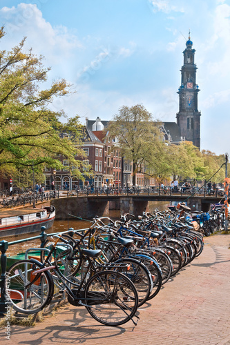 Photography Bicycles and water canal in Amsterdam