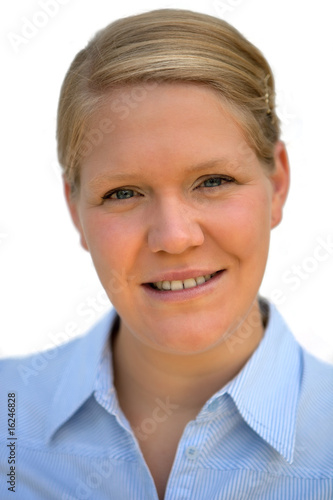 Portrait of a young woman before white background