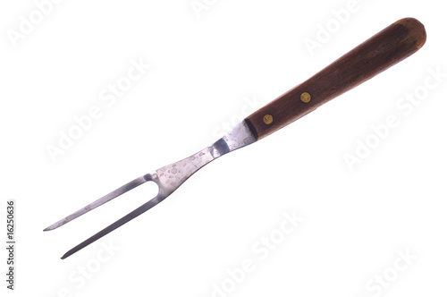 Big fork with wooden handle isolated on the white background.