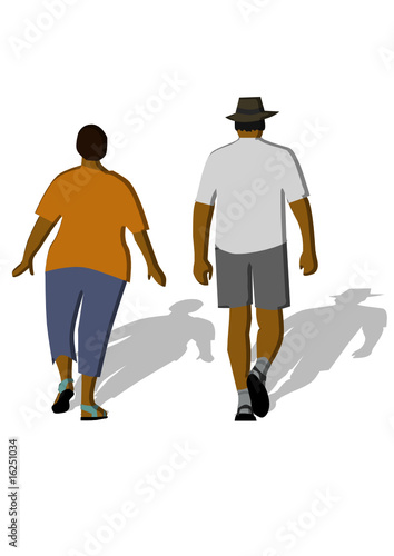 Woman and men walk away