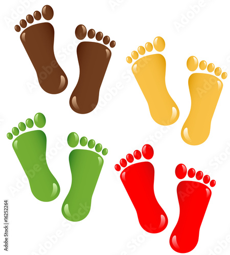 Vector feet imprints colorful icons set