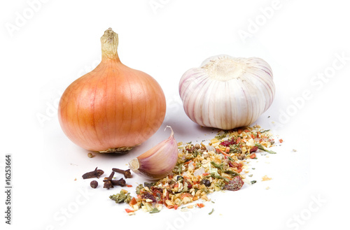 Onion, garlic and spices.