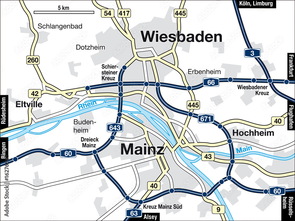 Stadtplan Mainz/Wiesbaden Stock Illustration Adobe Stock