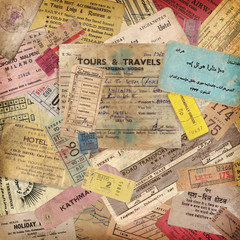 vintage travel background made of old documents