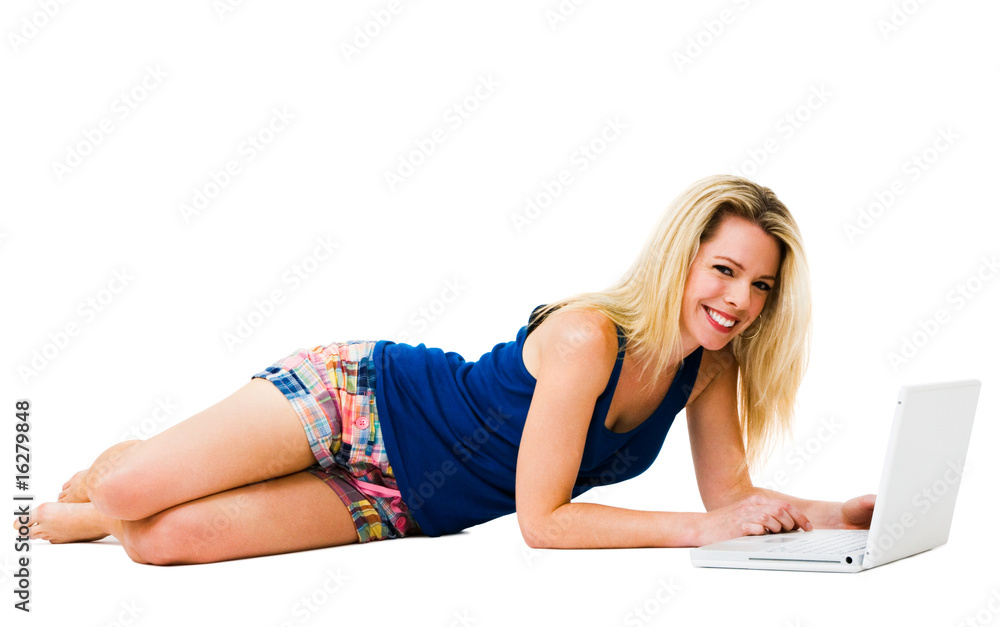 Fashion model using a laptop Fashion model using a laptop