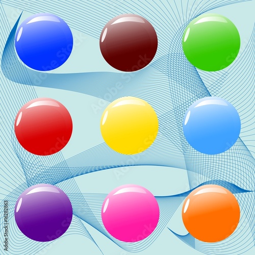 assorted colour balls with waves lines and curves