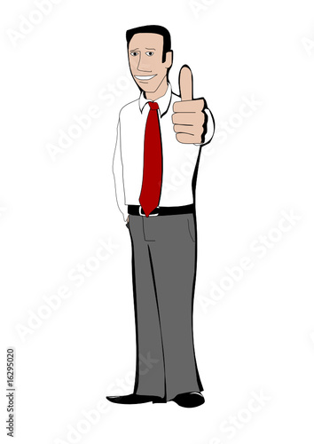 Young businessman shows thumb up