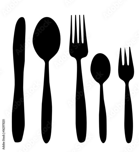 spoon, knife and fork vector illustration black and white