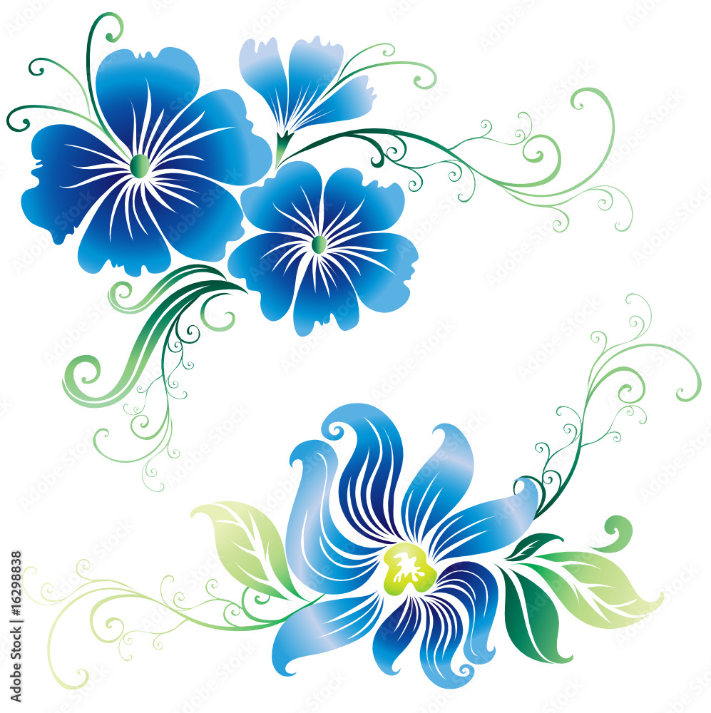 Beautiful vintage vector blue ornate flowers