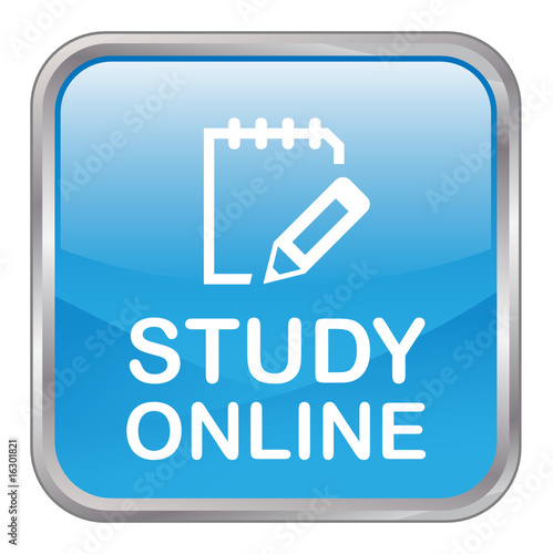 Square vector "STUDY ONLINE" button (blue)