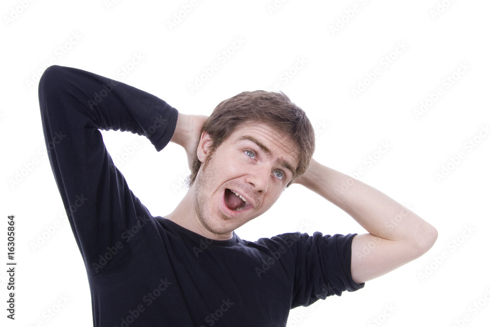 Yawning casual man, isolated on white background Yawning casual man, isolated on white background