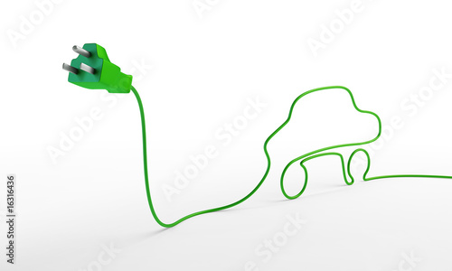 Electric car concept - electric plug with a car-shaped cord.