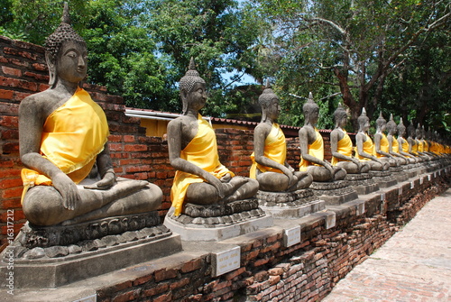 Buddha statues in Ayutthaya temple in Thailand