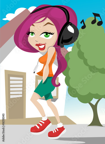 girl walking with music