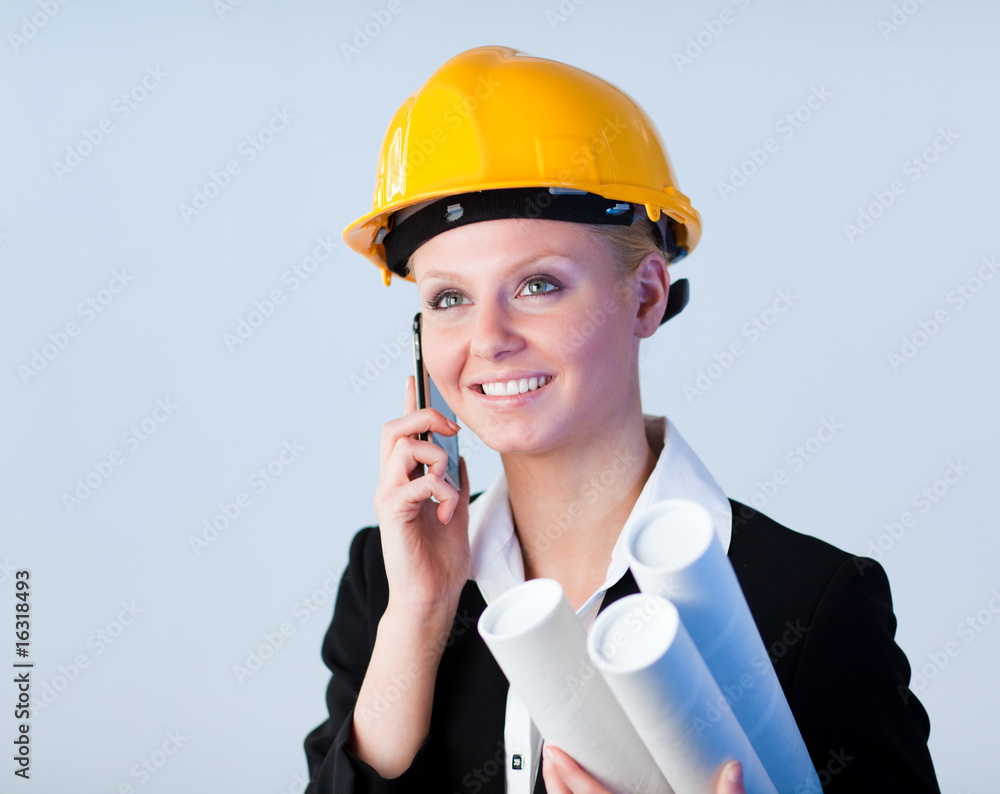 Female engineer on the phone Female engineer on the phone