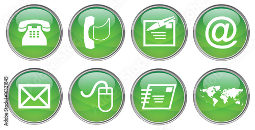 Circular "CONTACT" buttons (vector; green) (x8)