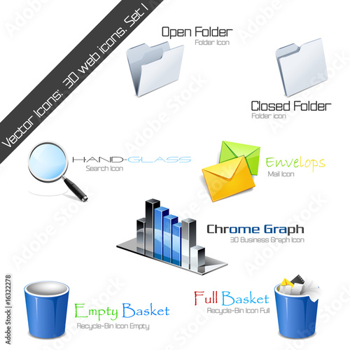 Vector icons: 3D web icons. Set 1.