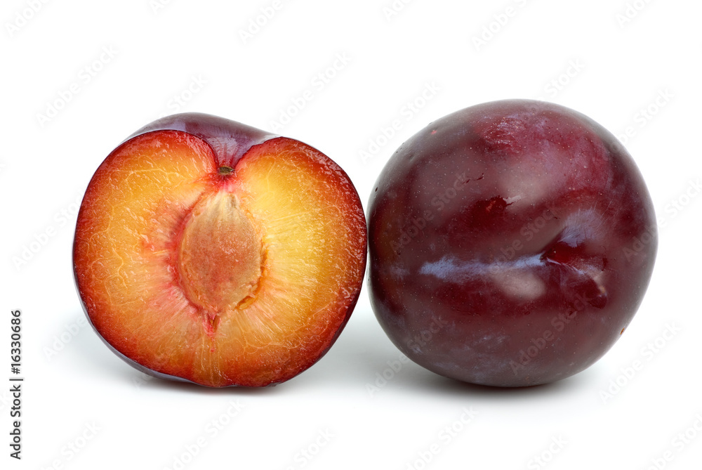 Whole and half plums
