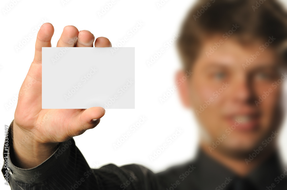 Young the man holds blank signs Young the man holds blank signs