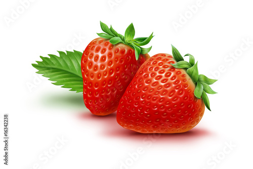 Two strawberries and leaf