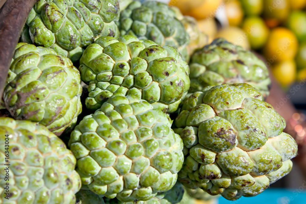 Custard Apple for sale at a market for farm products Custard Apple for sale at a market for farm products