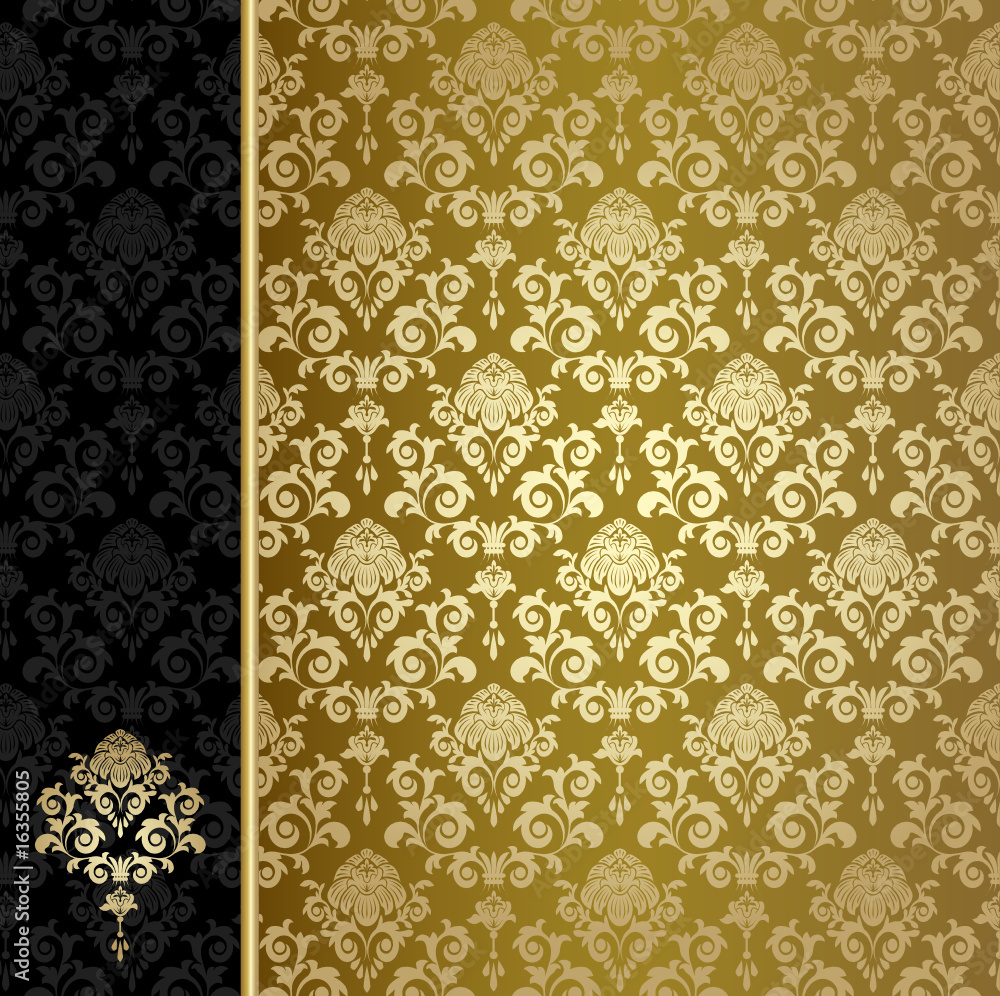 Background with gold flowers and leaves - obrazy, fototapety, plakaty 