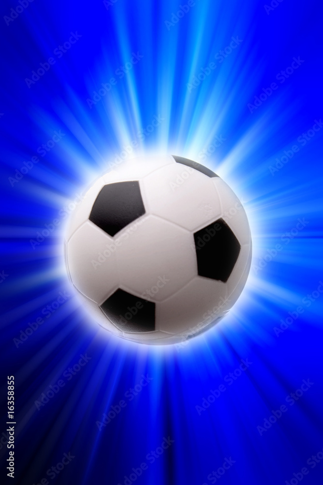 Football over blue and white background