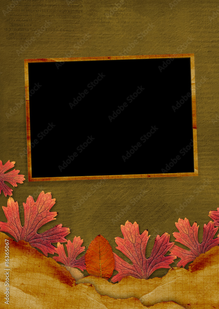 Old grunge card on the abstract background with autumn leaves