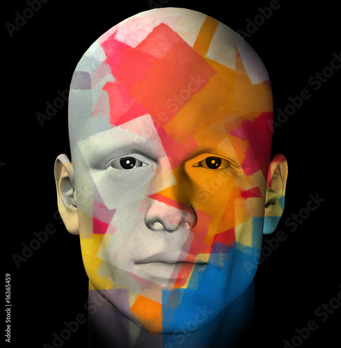 Male portrait and colorful geometric pattern illustration.