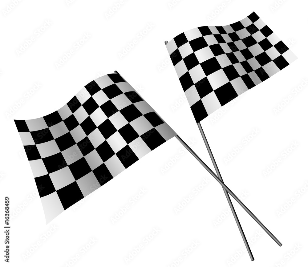 Fototapeta premium Crossed racing flags isolated on white background.