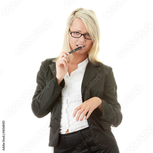 Blond businesswoman with pen