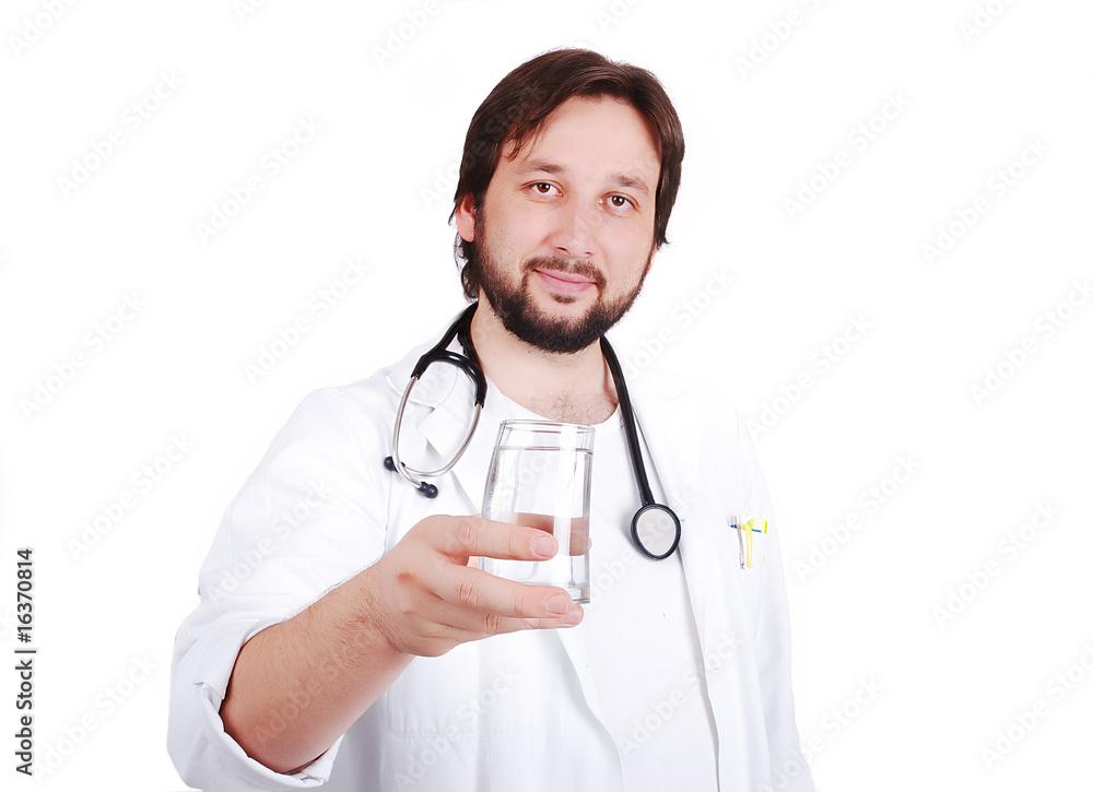 Young male doctor advicing healthy natural water Young male doctor advicing healthy natural water